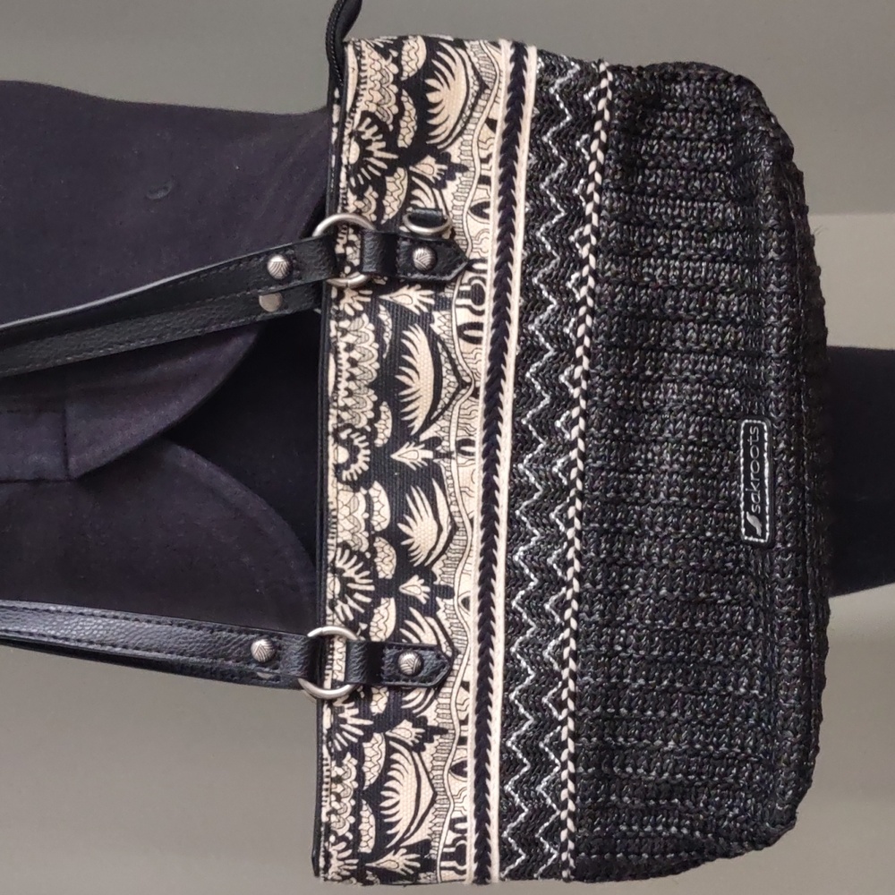 Sakroots Woven Knit Fabric Black Cream Zippered Hand Bag Purse